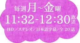 毎週月～金曜11：32～12：30放送　HD／ステレオ／日本語字幕／全20話